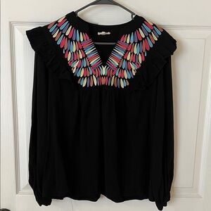 JODIFL Black Blouse with Colorful Embroidery